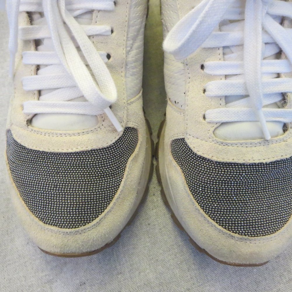 Brunello Cucinelli Monili Beaded Detail Leather Runners Sneakers EUR 37 / US 6.5 - Picture 2 of 12